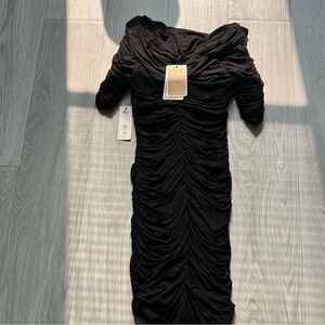 New NUE by Shani Body Architecture Black Ruched Sheath Dress Cocktail Sz 4